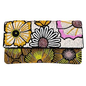 Beaded Floral Crossbody Clutch Bag, Boho Crossbody, Formal